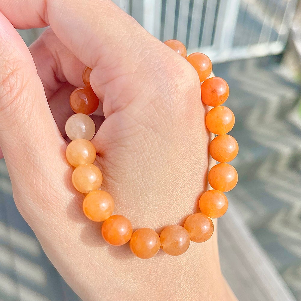 US Handmade Natural Soothing Healing Stone Smooth Orange Aventurine Beaded Bracelet