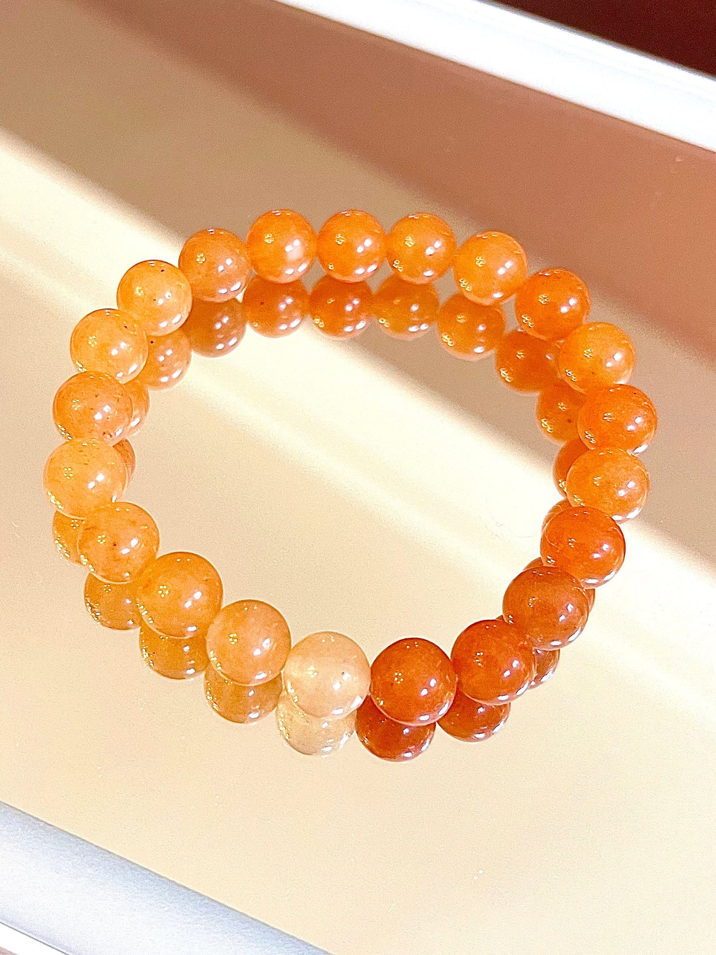 US Handmade Natural Soothing Healing Stone Smooth Orange Aventurine Beaded Bracelet