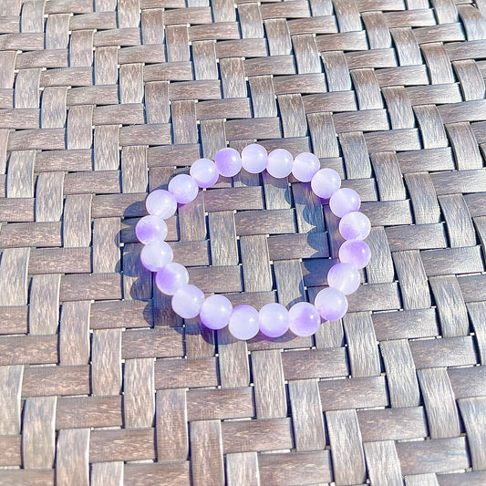 US Handmade Natural Soothing Healing Stone Smooth Purple/White Crystal Beaded Bracelet