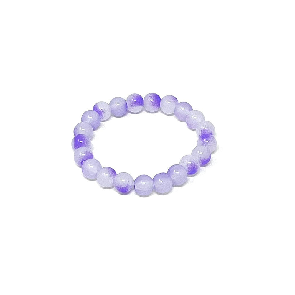 US Handmade Natural Soothing Healing Stone Smooth Purple/White Crystal Beaded Bracelet