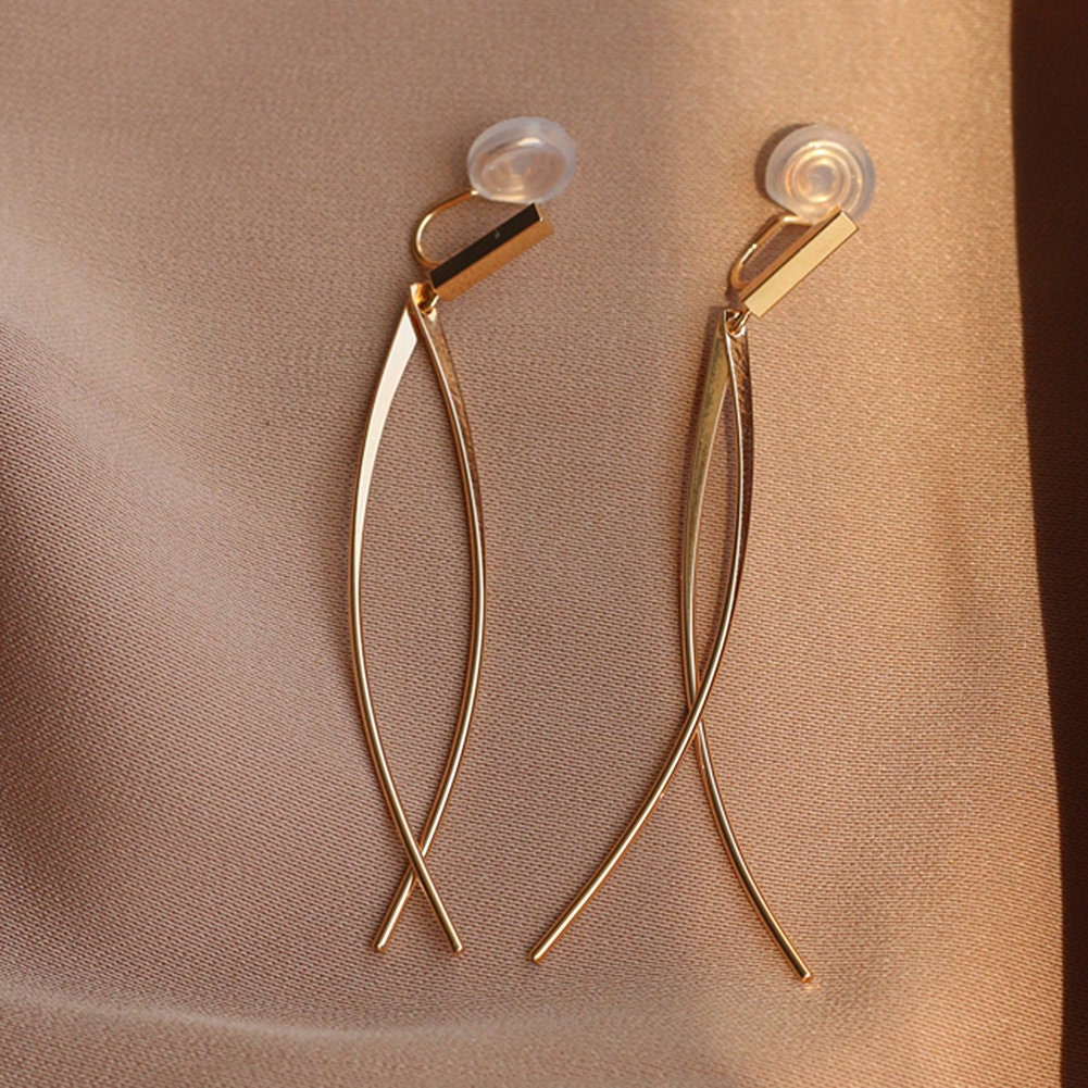 US Long Dangle Earring Non-Piercing Cilp-on Earrings Luxury Gold Plated Anti Tarnish w/ Pad