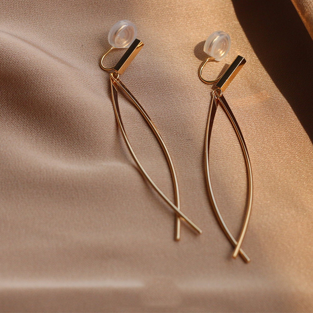 US Long Dangle Earring Non-Piercing Cilp-on Earrings Luxury Gold Plated Anti Tarnish w/ Pad