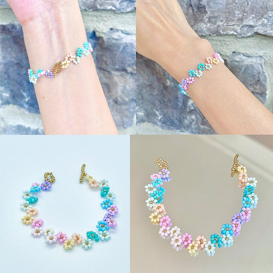 Magik Handmade "Icecream Macaron Daisy" Flower Bloom Bracelet , Custom Seed Bead Bracelet Gift Women Girls