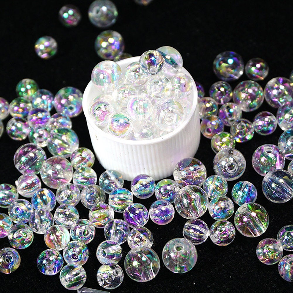 US 60~240 Pack 6~10mm Plastic Acrylic Round Loose Clear/AB Bubble Beads with Hole