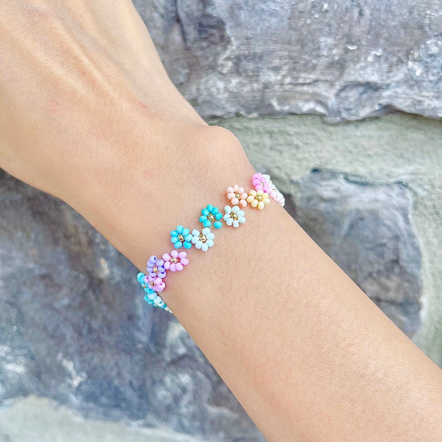 Magik Handmade "Icecream Macaron Daisy" Flower Bloom Bracelet , Custom Seed Bead Bracelet Gift Women Girls