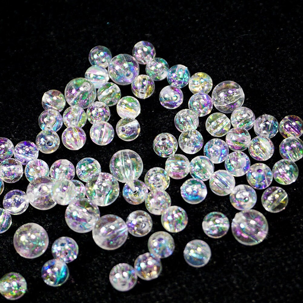 US 60~240 Pack 6~10mm Plastic Acrylic Round Loose Clear/AB Bubble Beads with Hole