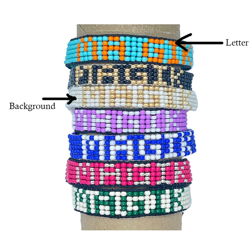 Magik Custom Personalized Name Letter Glass Bead Bracelet Handmade Wrist Band with Slide Closure Stackable Men Women Girl Boy