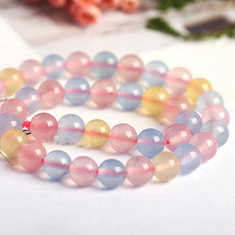 US 6~10mm Morganite Beads Strand Round Loose Natural Gemstone for Jewelry Making