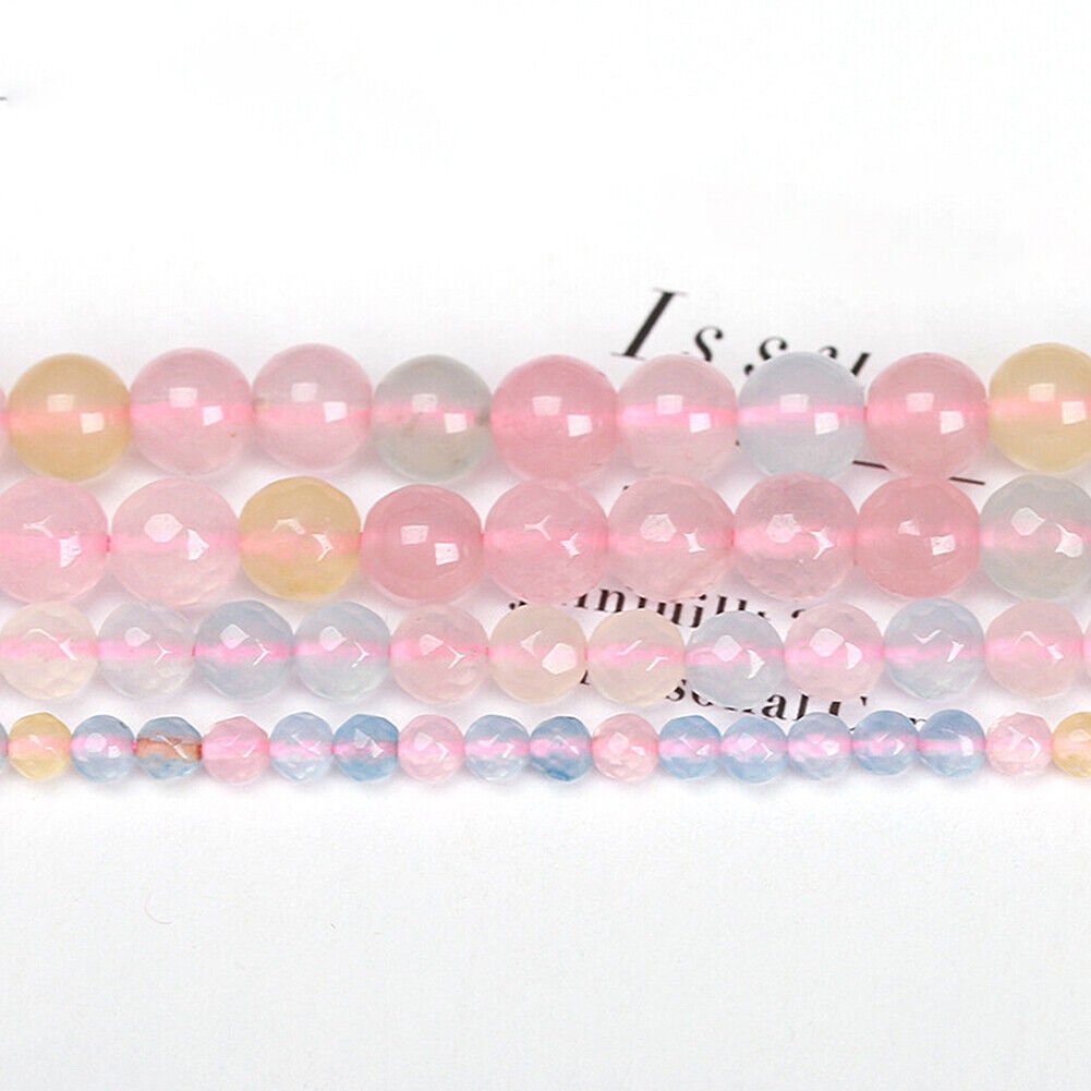 US 6~10mm Morganite Beads Strand Round Loose Natural Gemstone for Jewelry Making