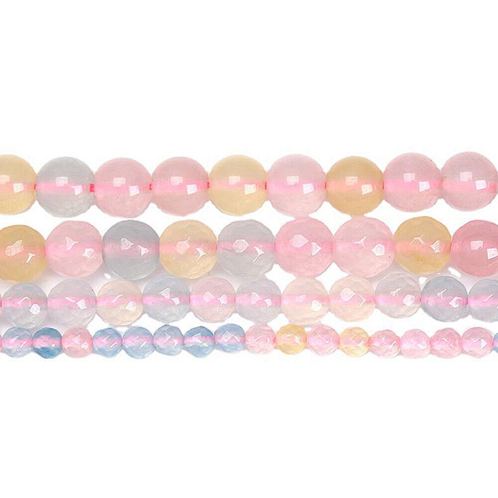 US 6~10mm Morganite Beads Strand Round Loose Natural Gemstone for Jewelry Making