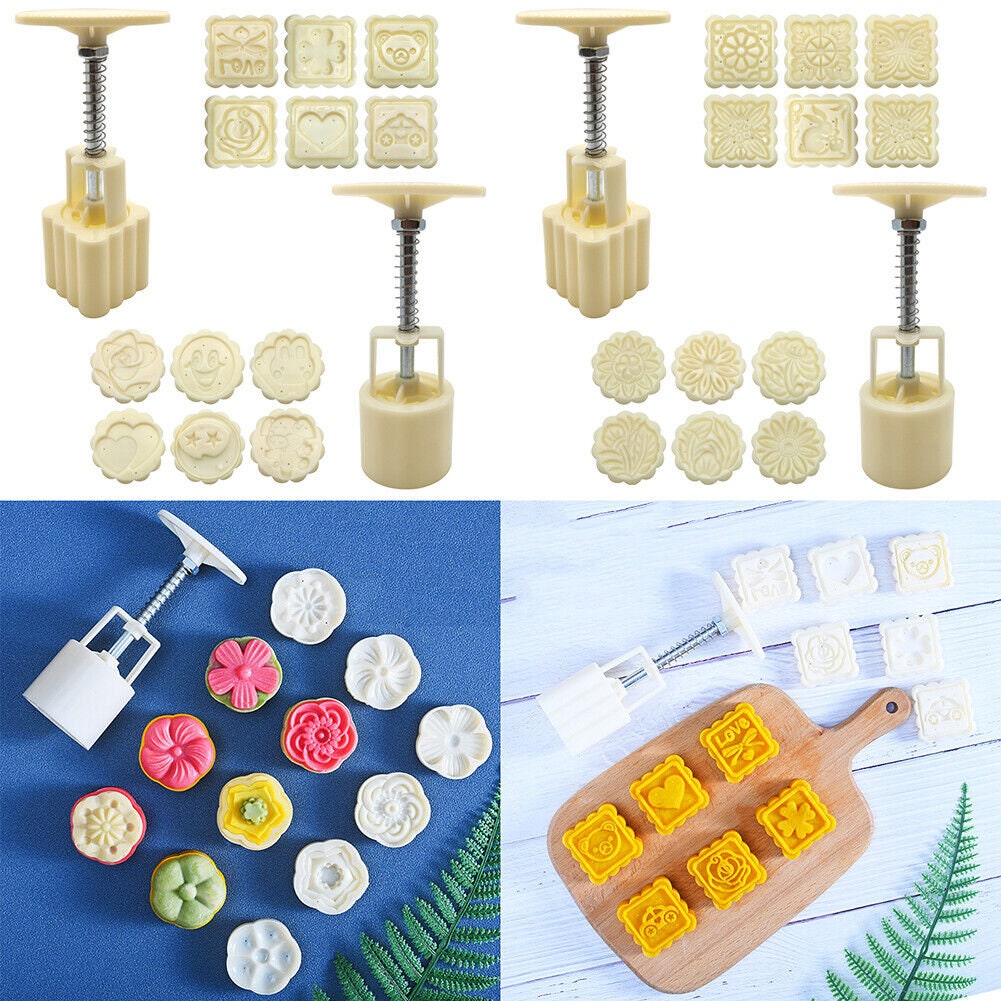 US 14 Pack Moon Cake Mold Mould Mid-Autumn Flower Round Square Pattern DIY Tools