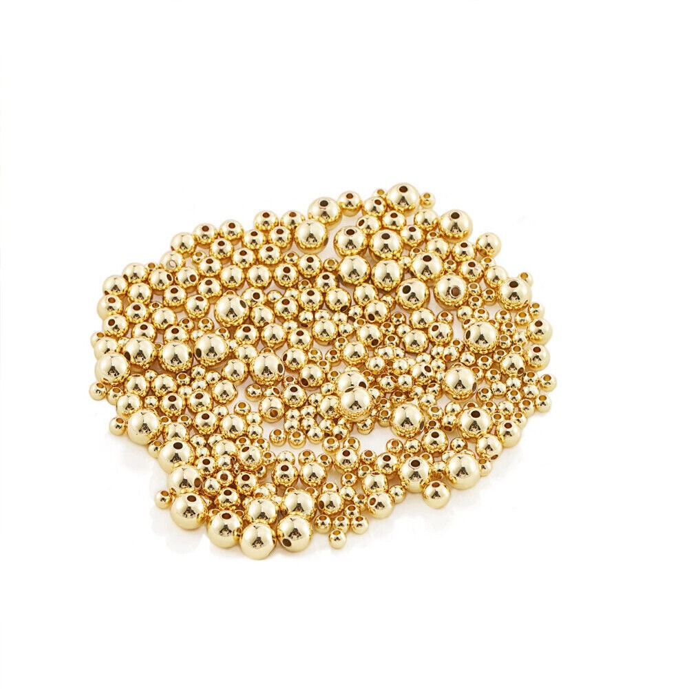 US 50~400Pc 3~8mm 14K Gold Plated Seamless Uniform Smooth Round Spacer Ball Bead