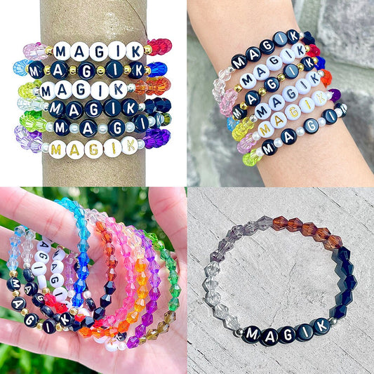 US Custom Crystal Bicone Bead Name Bracelet Personalized Stackable Mama Bracelet