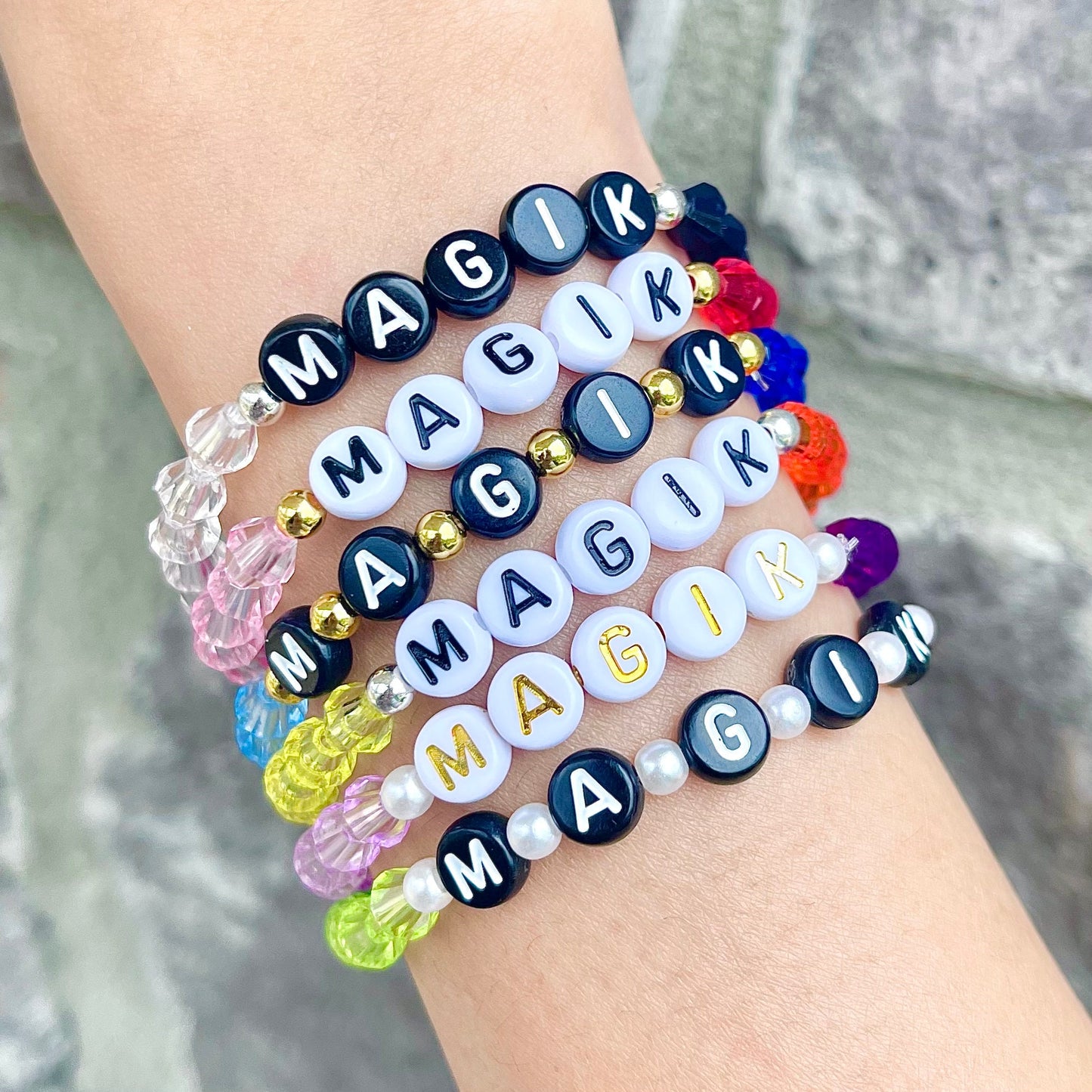 US Custom Crystal Bicone Bead Name Bracelet Personalized Stackable Mama Bracelet