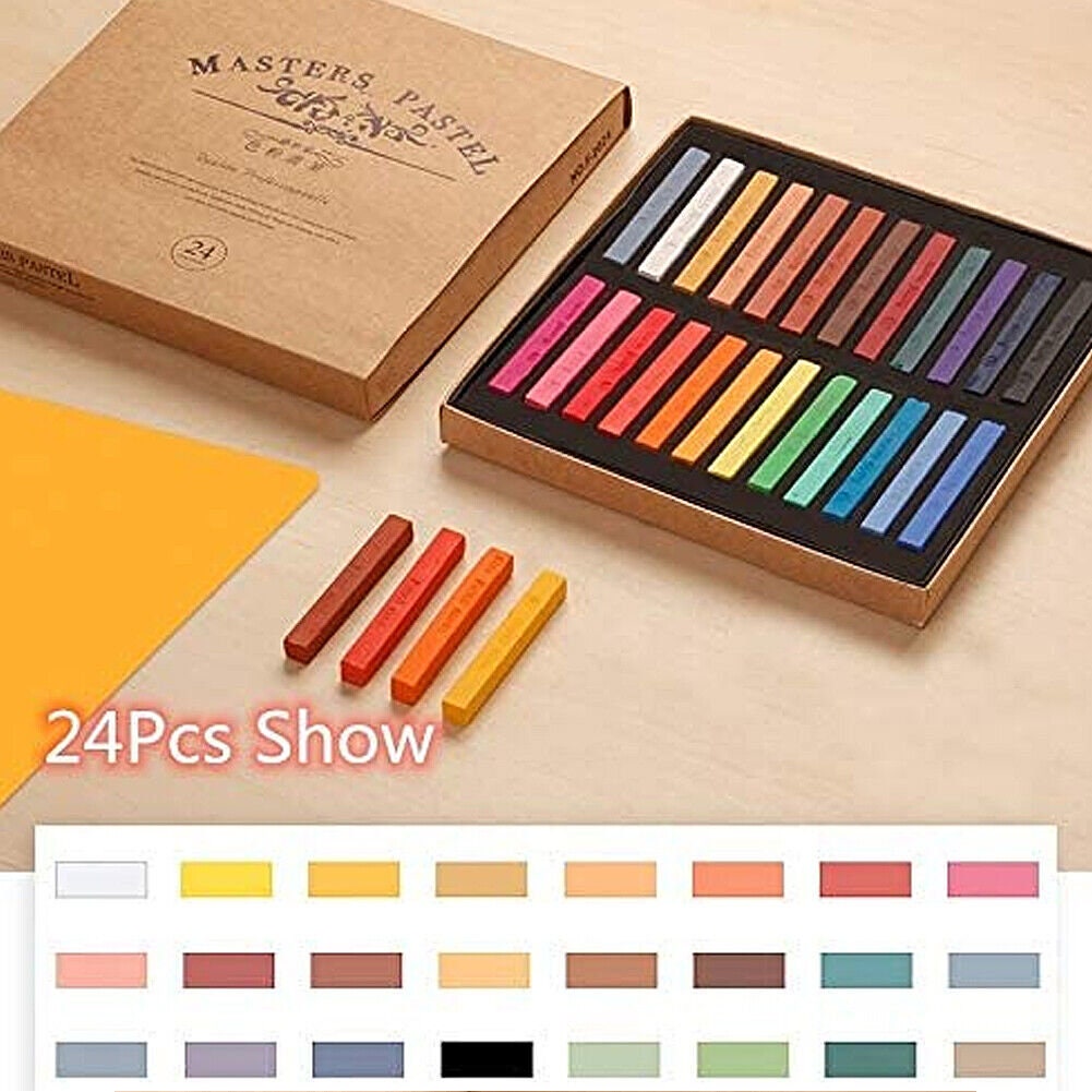 US 12-24 Colors Non Toxic Artist Pastels Soft Chalk Long Square Dry Pastels Set for Painting, Hair Dye, Paper Crafting