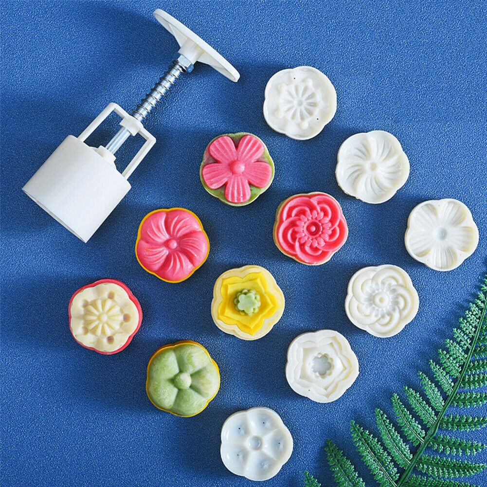 US 14 Pack Moon Cake Mold Mould Mid-Autumn Flower Round Square Pattern DIY Tools