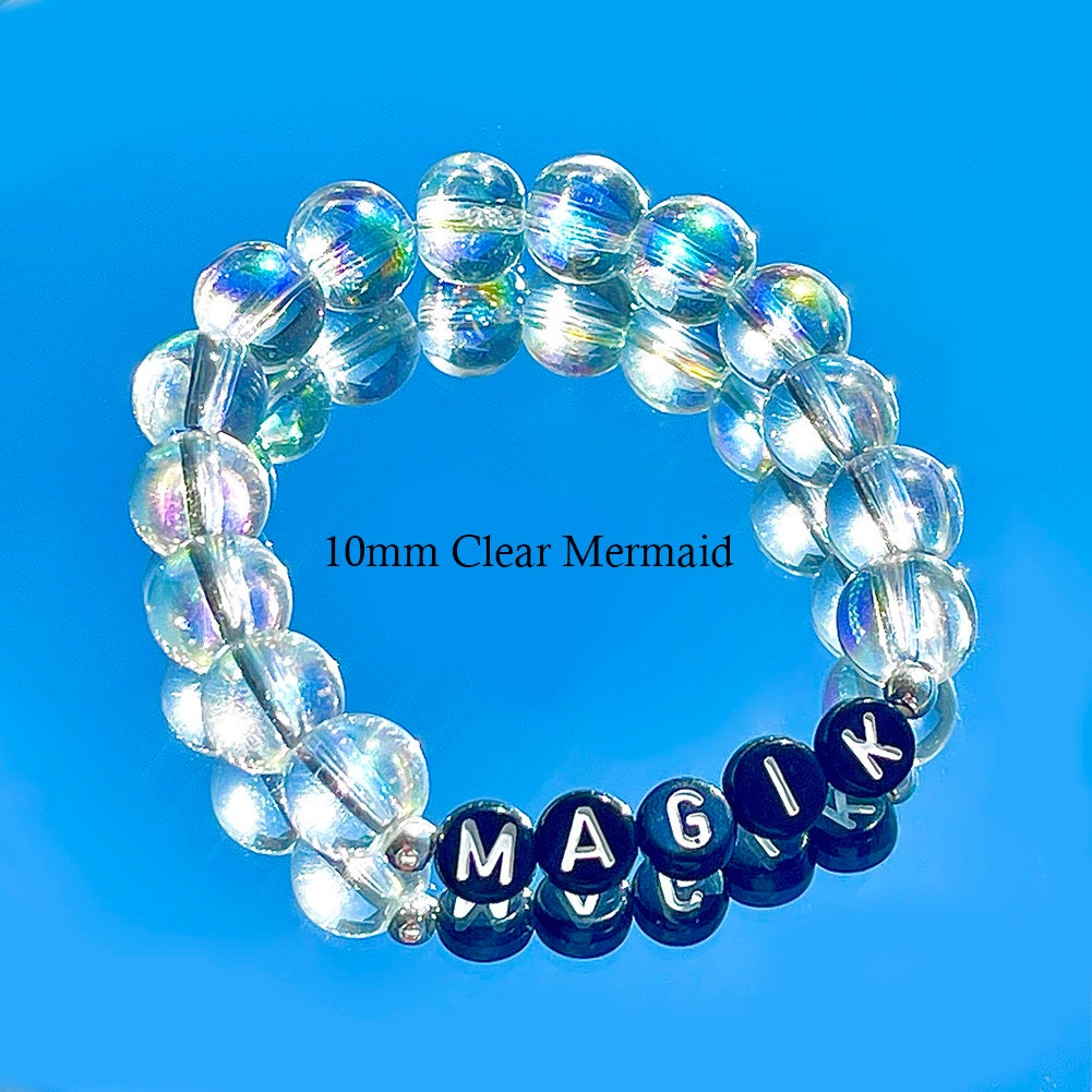 Magik Custom Name Glass Bead Beaded Soap Bubbles Mermaid Holographic Aura Personalized Mama Bracelet