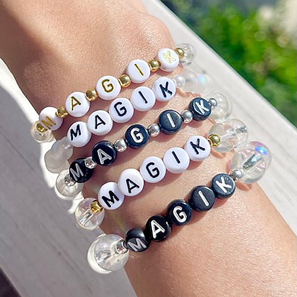 Magik Custom Name Glass Bead Beaded Soap Bubbles Mermaid Holographic Aura Personalized Mama Bracelet