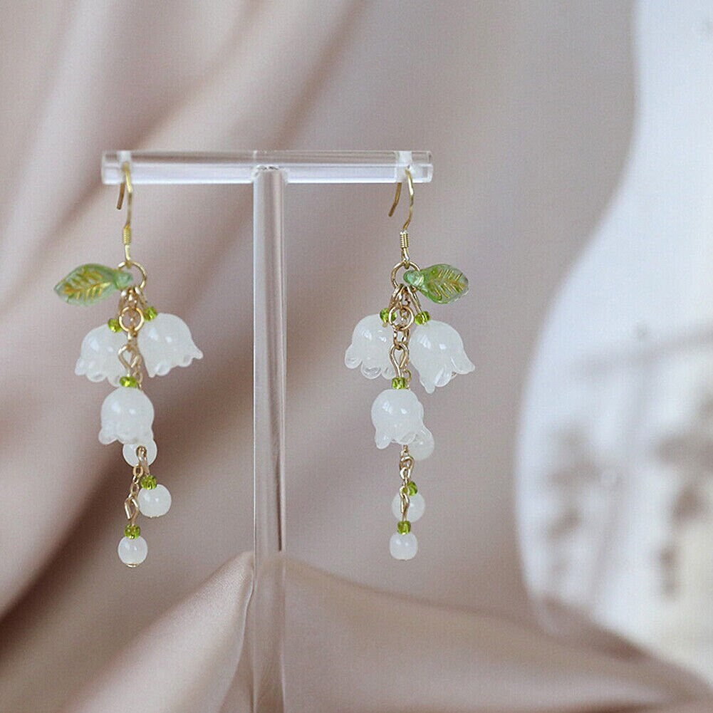 US Lily Of The Valley Chandelier Earrings Flower Floral Handmade Hook Earrings / Ear Clips