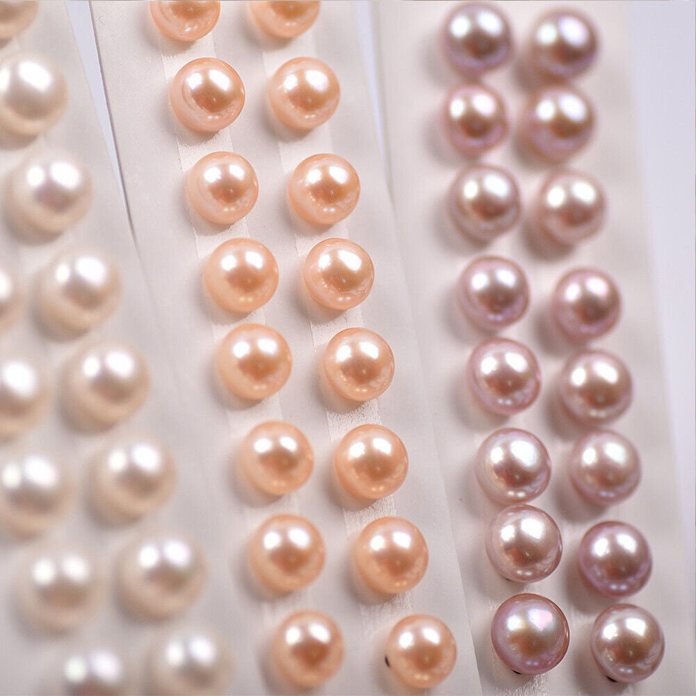 US 5A 10 Pairs 6~10.5mm Genuine Real Freshwater Loose Pearl Beads Flat Back Half Drilled