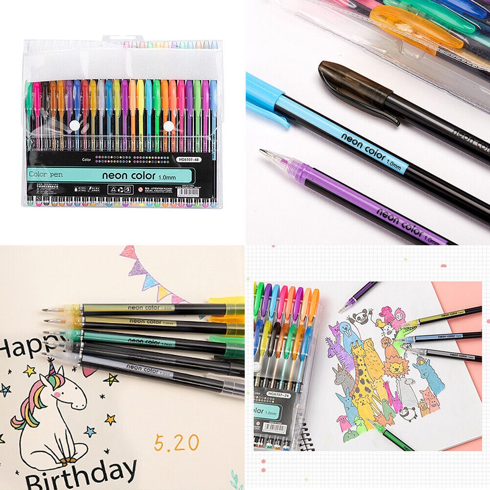 US 48Pcs Neon Color Gel Pastel Pen Point Marker Drawing Note Journaling Doodling 1.0mm