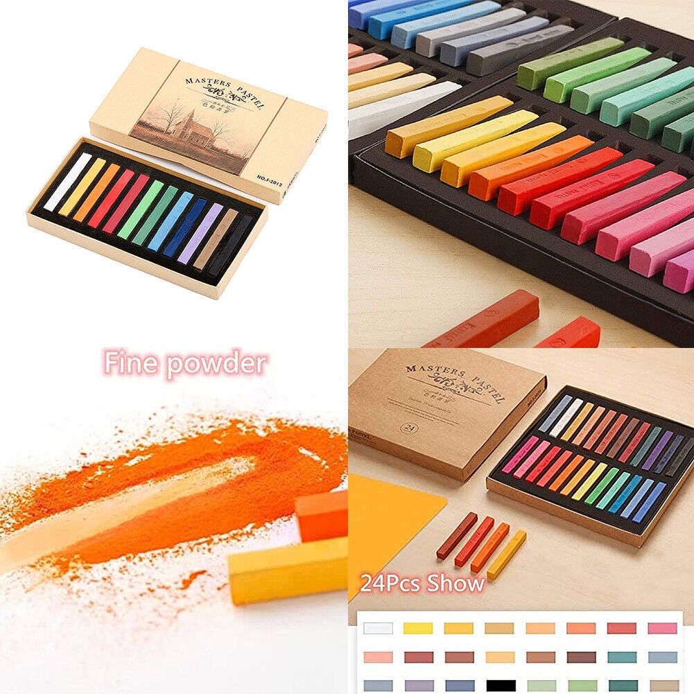 US 12-24 Colors Non Toxic Artist Pastels Soft Chalk Long Square Dry Pastels Set for Painting, Hair Dye, Paper Crafting