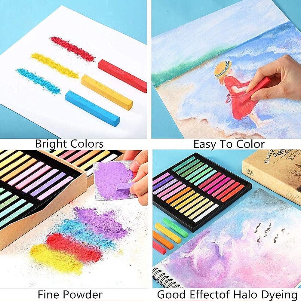 US 12-24 Colors Non Toxic Artist Pastels Soft Chalk Long Square Dry Pastels Set for Painting, Hair Dye, Paper Crafting