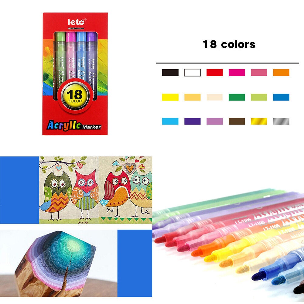 US 18 Color Set Acrylic Water-Based Paint Marker Rock Glass Ceramic Arts Crafts