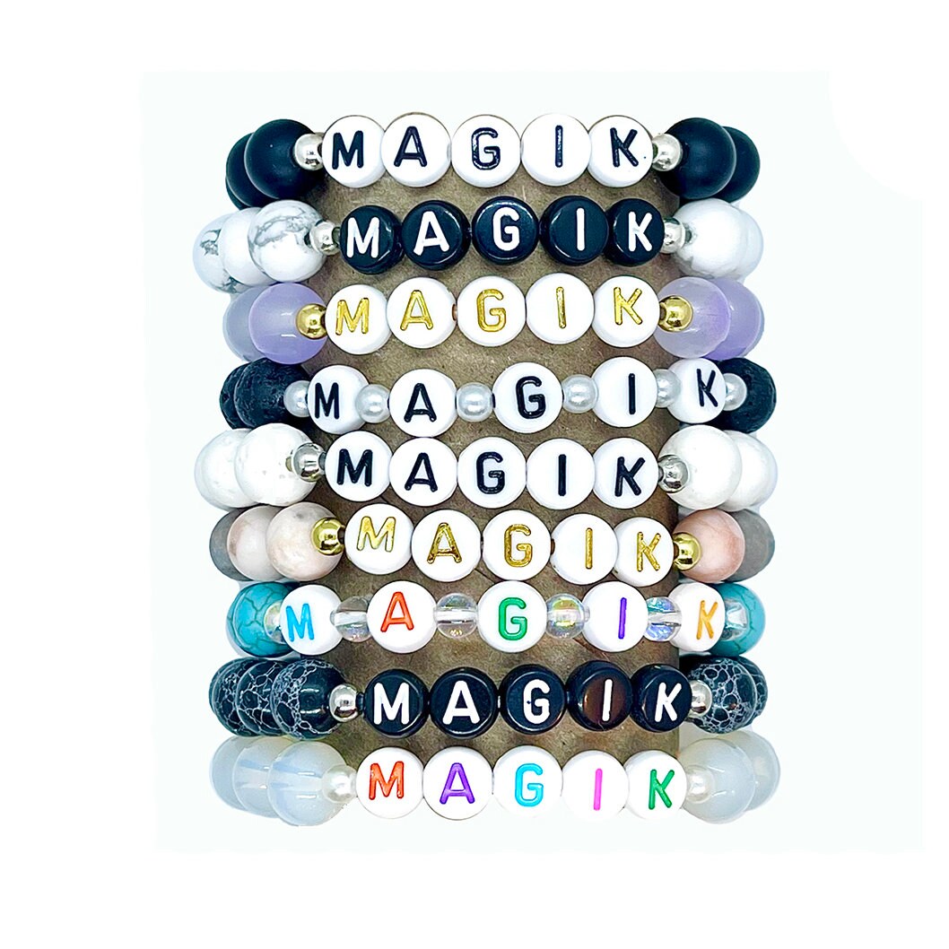 Magik Personalize Custom Handmade Name Bracelet Mama Bracelet Bead Beaded Stretch Energy Stone Yoga Agage Howlite Crystal Holiday Gift