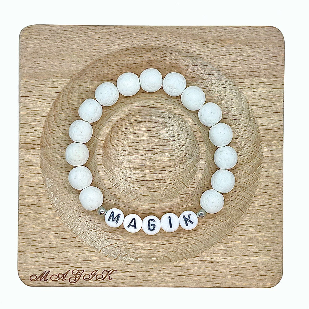 Magik Personalize Custom Handmade Name Bracelet Mama Bracelet Bead Beaded Stretch Energy Stone Yoga Agage Howlite Crystal Holiday Gift