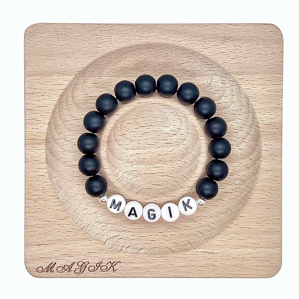 Magik Personalize Custom Handmade Name Bracelet Mama Bracelet Bead Beaded Stretch Energy Stone Yoga Agage Howlite Crystal Holiday Gift