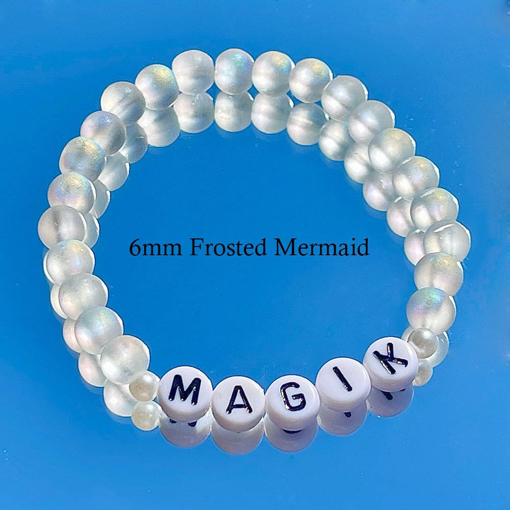 Magik Custom Name Glass Bead Beaded Soap Bubbles Mermaid Holographic Aura Personalized Mama Bracelet