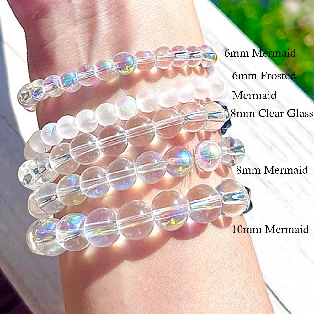 Magik Custom Name Glass Bead Beaded Soap Bubbles Mermaid Holographic Aura Personalized Mama Bracelet