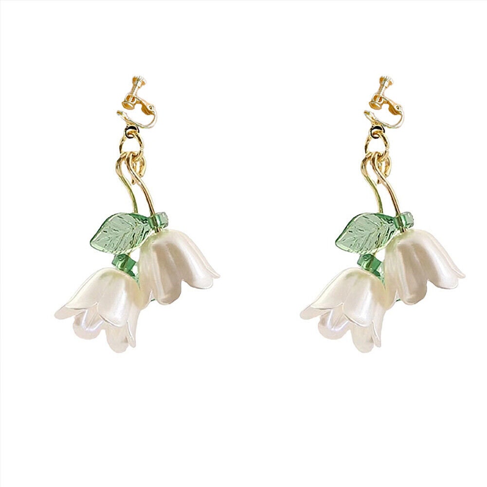 US Lily Of The Valley Chandelier Earrings Flower Floral Handmade Hook Earrings / Ear Clips