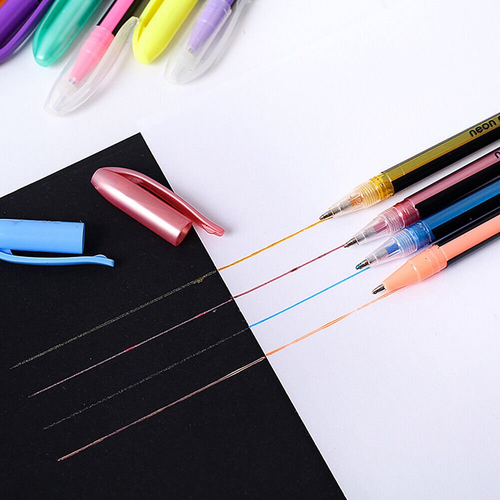 US 48Pcs Neon Color Gel Pastel Pen Point Marker Drawing Note Journaling Doodling 1.0mm