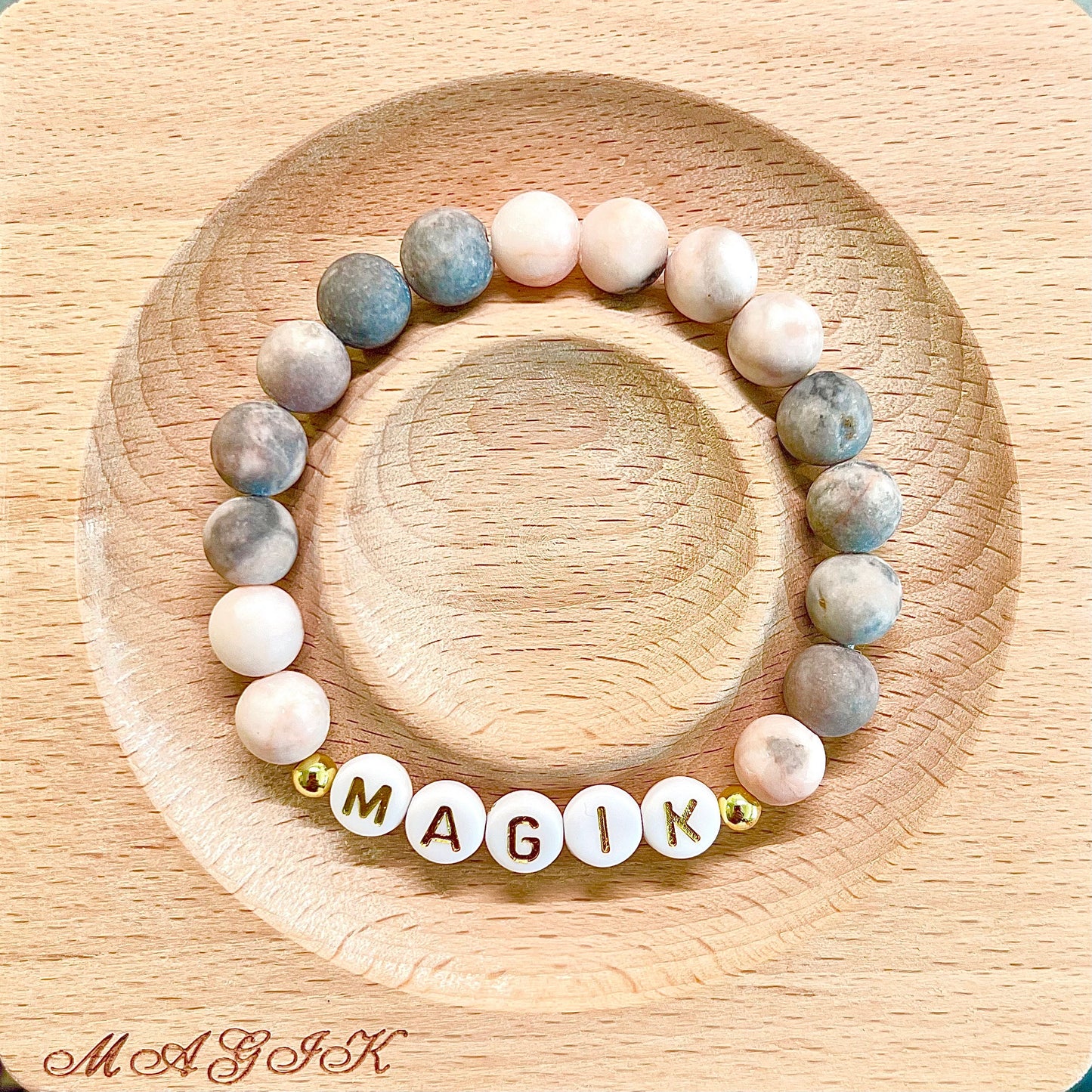 Magik Personalize Custom Handmade Name Bracelet Mama Bracelet Bead Beaded Stretch Energy Stone Yoga Agage Howlite Crystal Holiday Gift