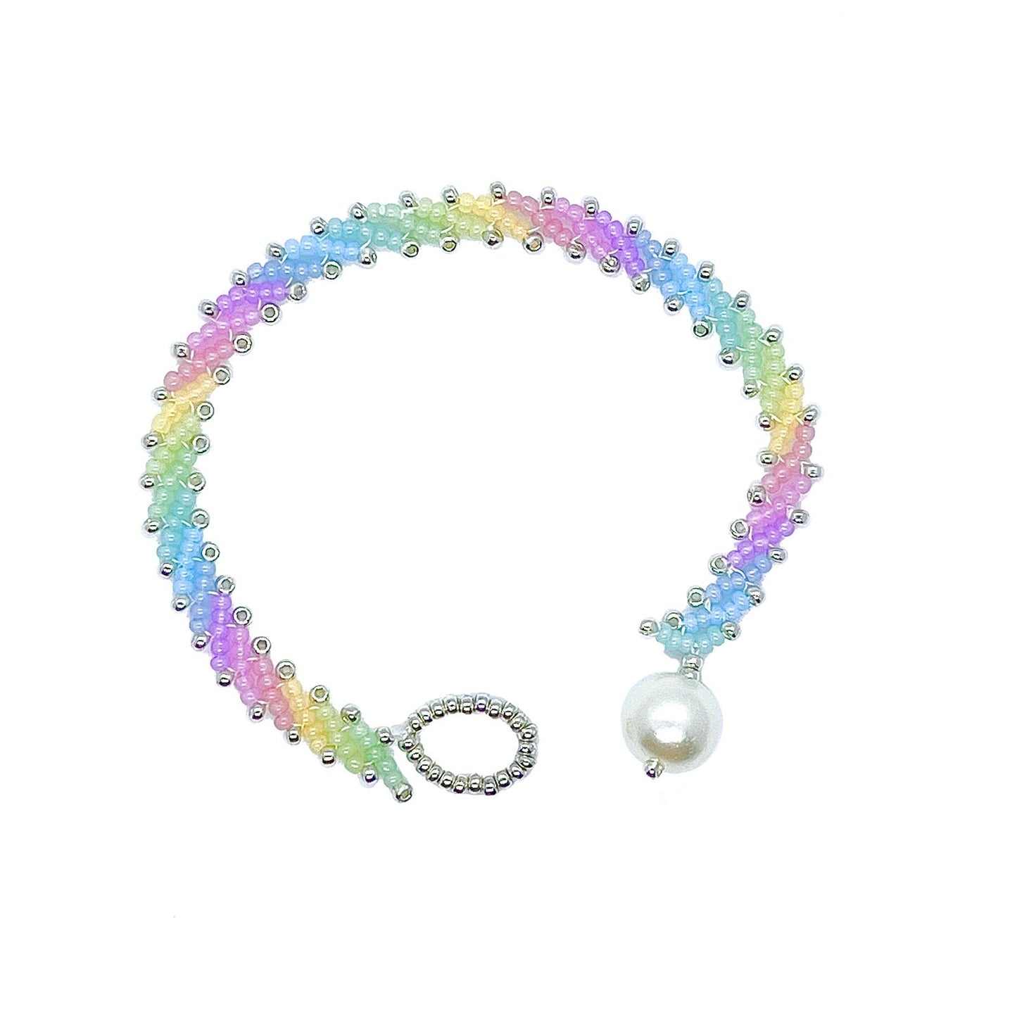 Magik Handmade Custom Rainbow Colorful Glass Seed Beads Bracelet with Imitation Pearl Closure