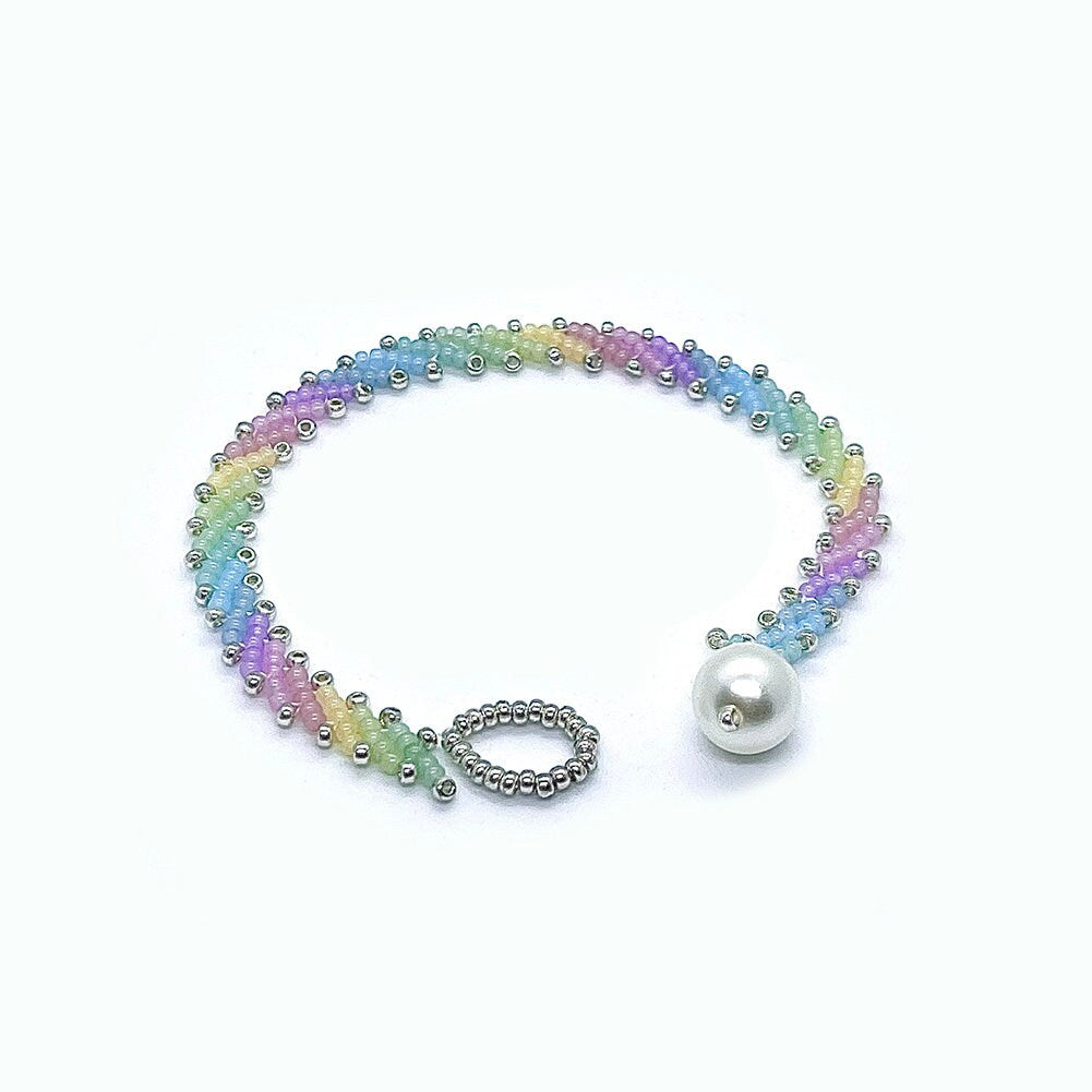 Magik Handmade Custom Rainbow Colorful Glass Seed Beads Bracelet with Imitation Pearl Closure