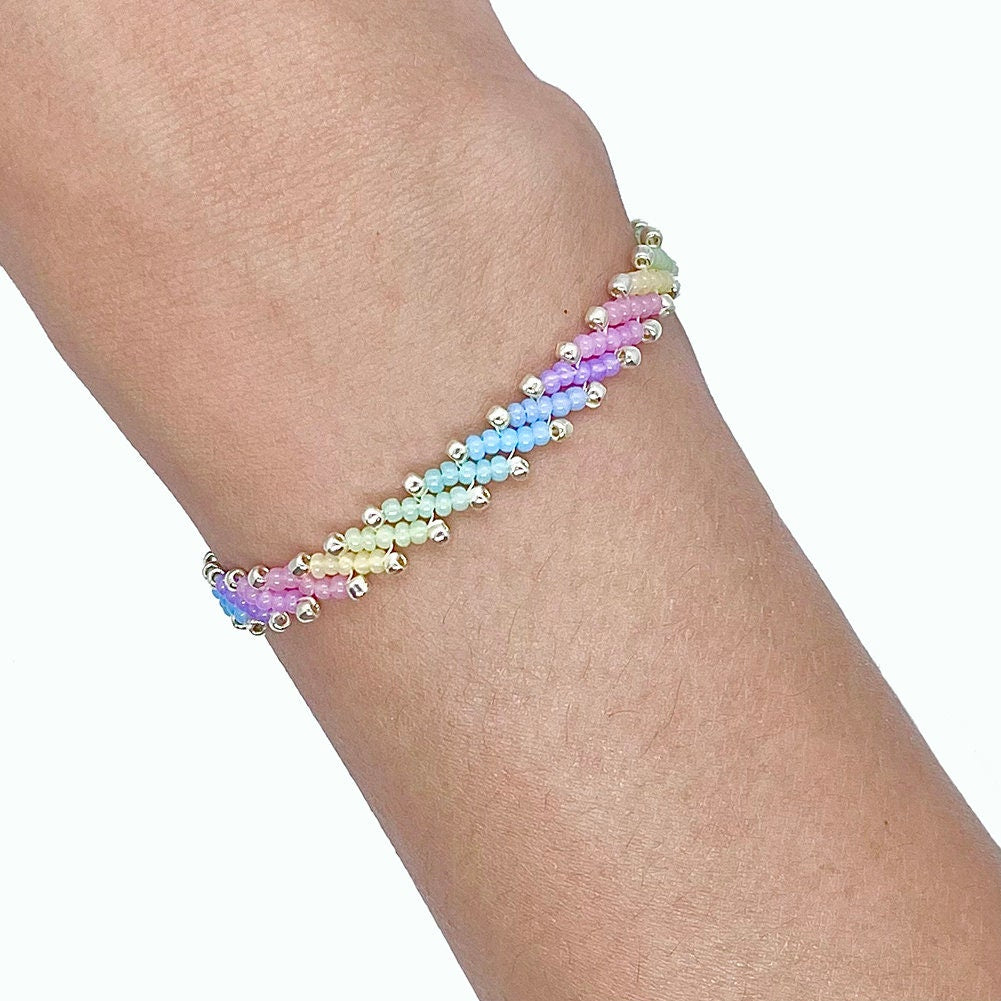 Magik Handmade Custom Rainbow Colorful Glass Seed Beads Bracelet with Imitation Pearl Closure