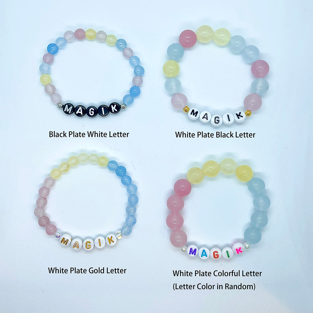 Magik Custom Frosted Rondelle Heishi Name Bracelet Elastic Stretch Bracelet Soft Ceramic Mama Bracelet Personalize Gift for Men Women Boy Girl