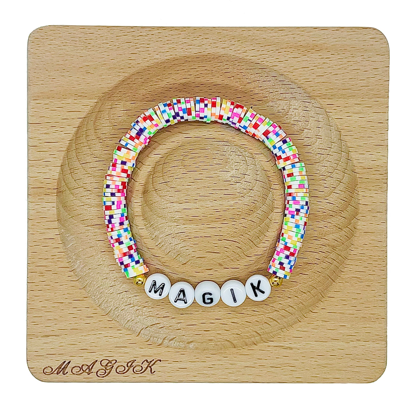Magik Custom Name Heishi Bead Bracelet Personalized Mama Bracelet Heishi Disc Stack Beaded Bracelet for Women Men Boys Girls…